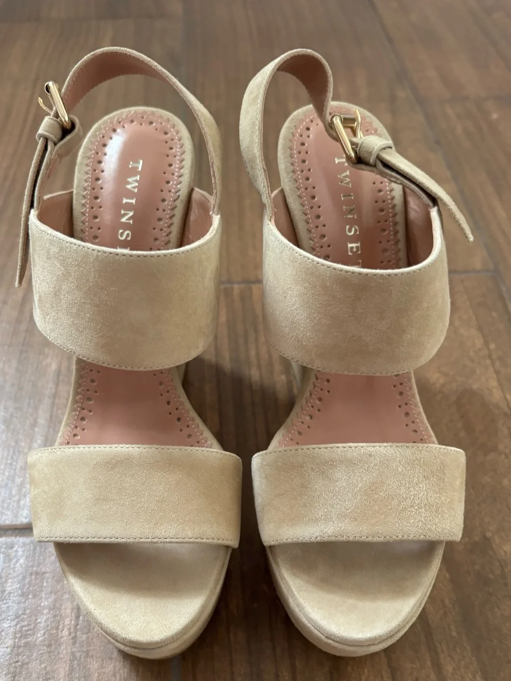 Twin-Set Beige Suede Platform Sandals